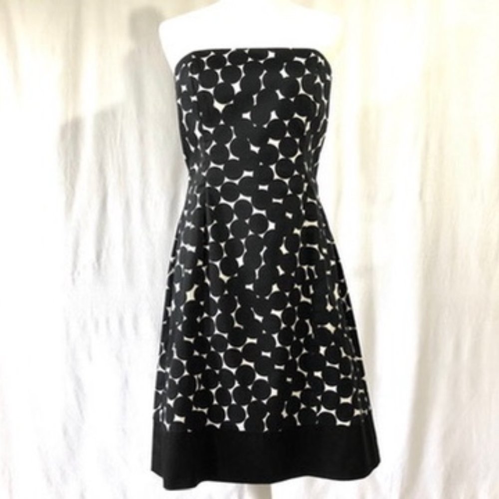 Nine West Black and White Strapless Fit and Flare Print Dress, Size 10